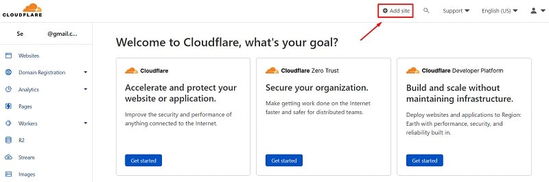 регистрация в cloudflare
